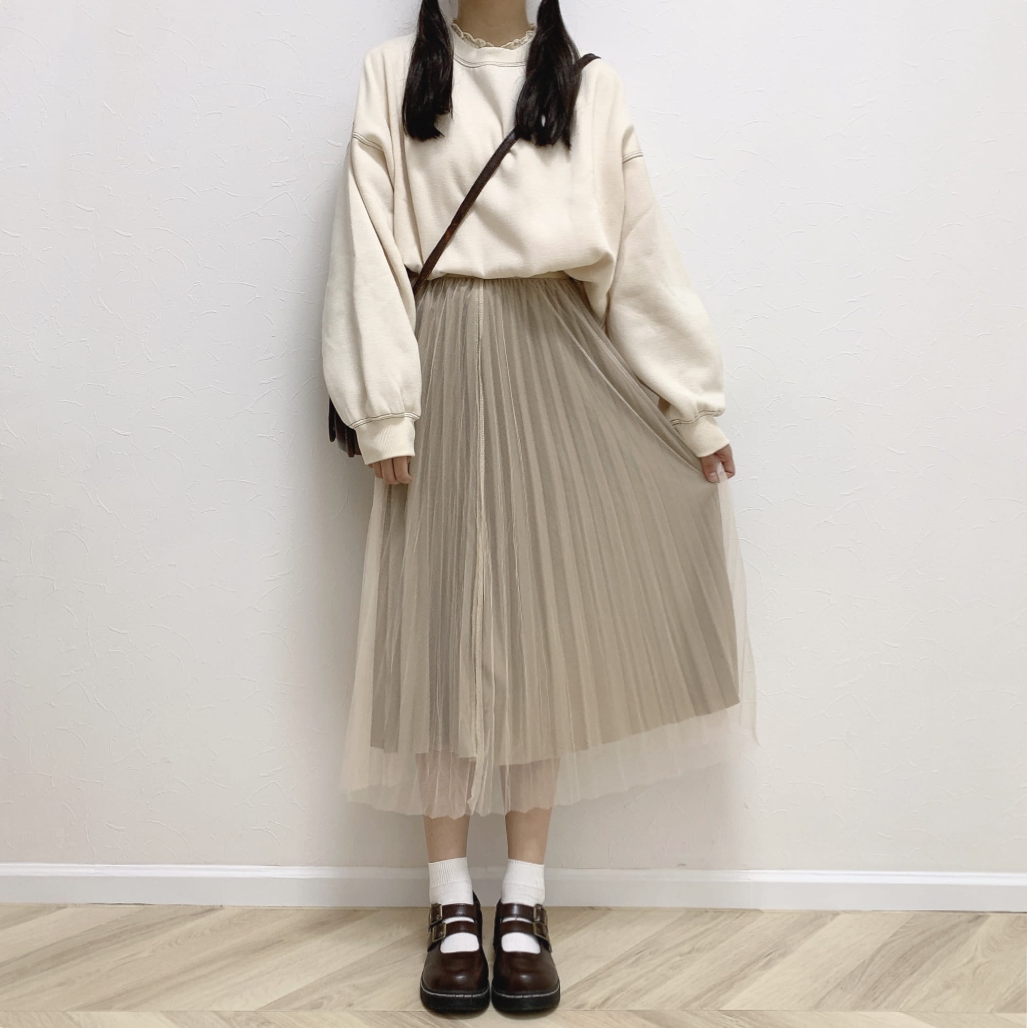 くすみチュールプリーツスカート